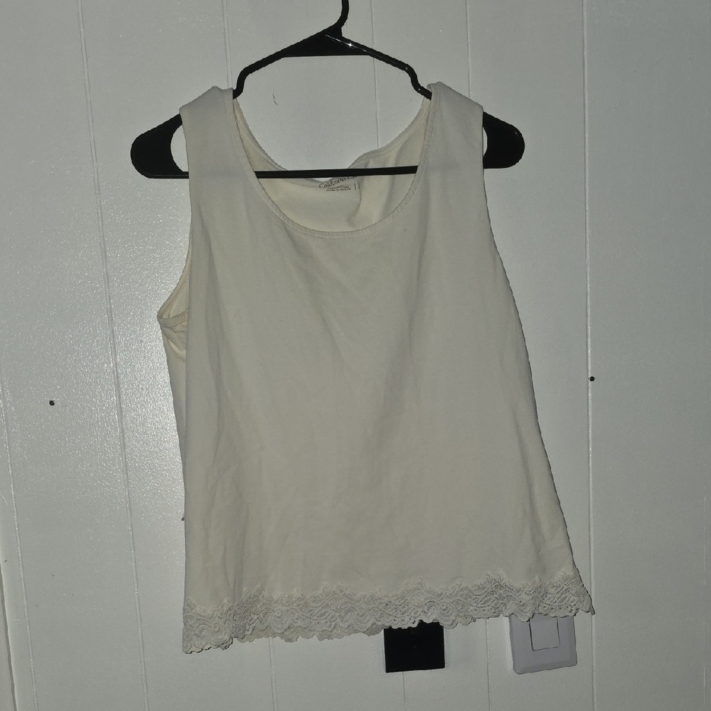 Coldwater Creek Cream Lace Trim Tank Top